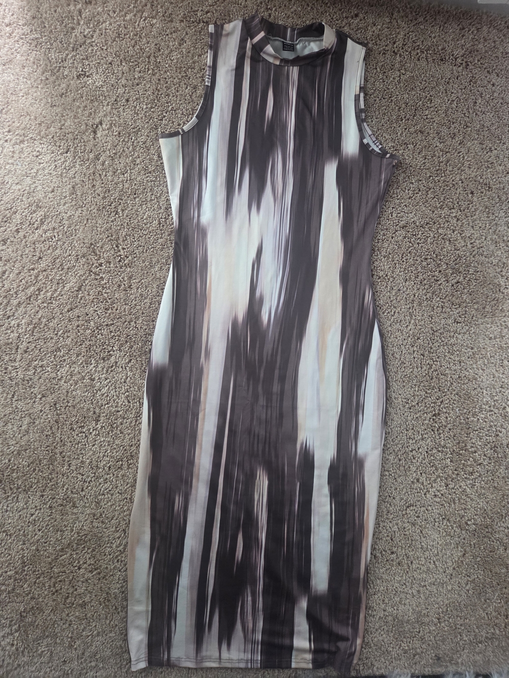 SHEIN Brown and Cream Abstract Stripe Sleeveless Midi Dress